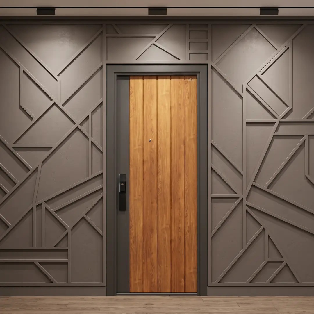 wall moulding abstrak dengan pintu baja fortress motif kayu wall moulding abstrak dengan pintu baja fortress motif kayu
