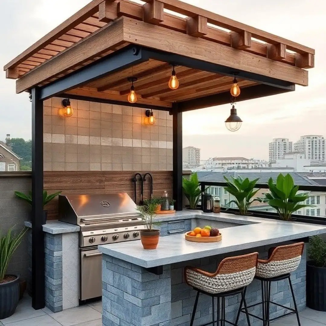 Rooftop dengan Mini Bar Modern Rooftop dengan Mini Bar Modern