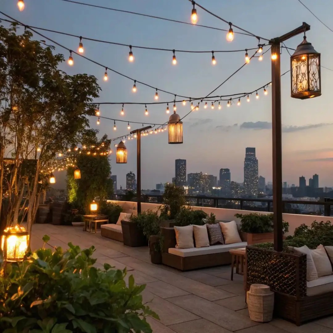 Model Rooftop dengan Lampu Gantung Estetik Model Rooftop dengan Lampu Gantung Estetik