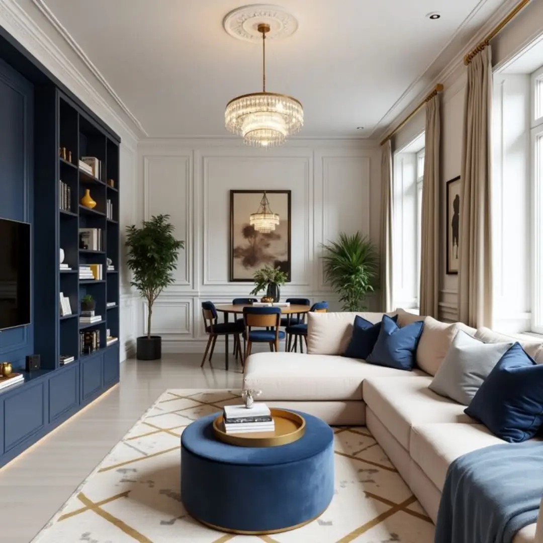 Interior Cream dan Biru Tua yang Elegan Interior Cream dan Biru Tua yang Elegan