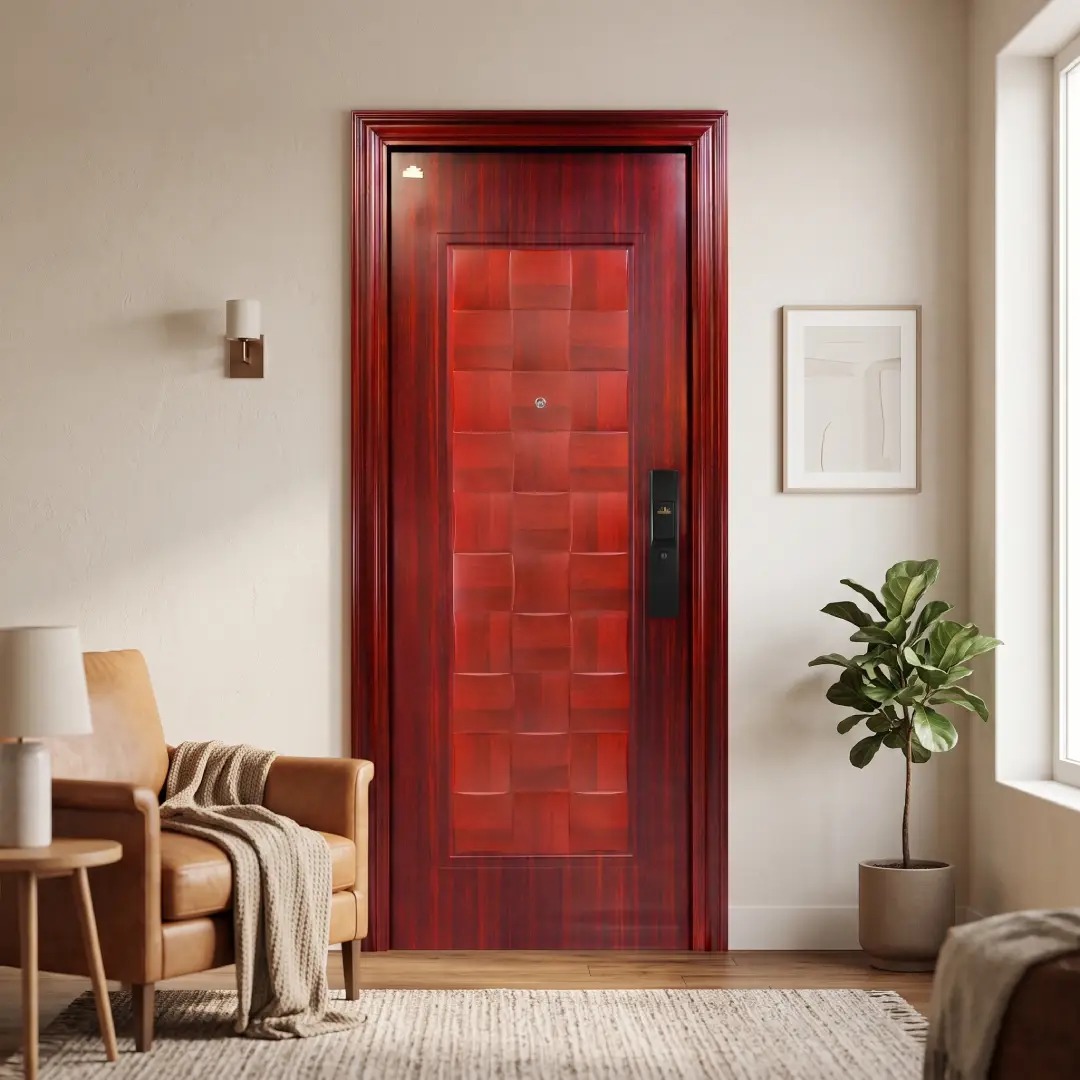 interior ruang tamu dengan pintu baja merk fortress potif urat kayu asli interior ruang tamu dengan pintu baja merk fortress potif urat kayu asli
