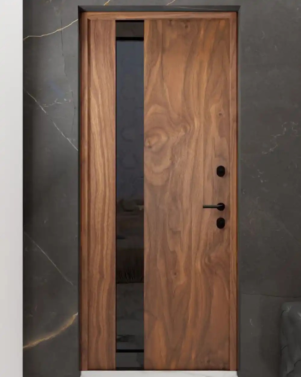 Pintu dengan Kaca Gelap Vertikal