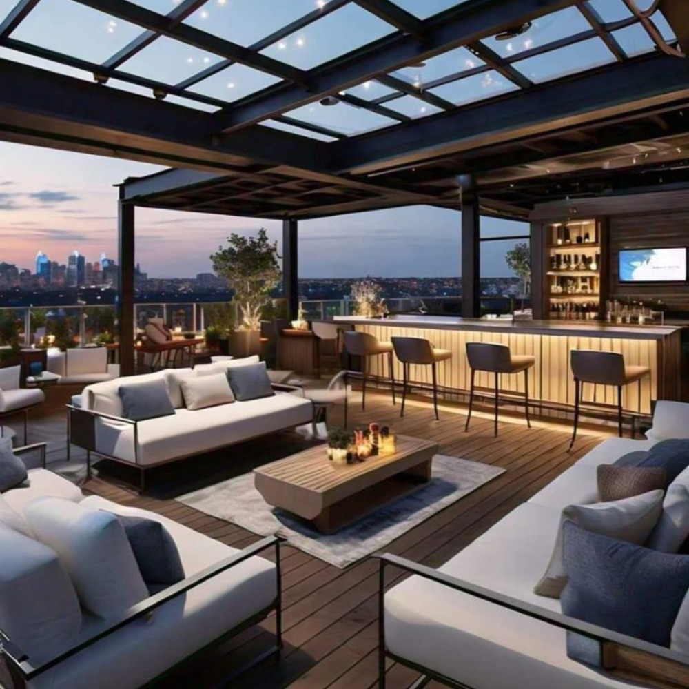 Rooftop dengan Lounge Mewah dan Mini Bar