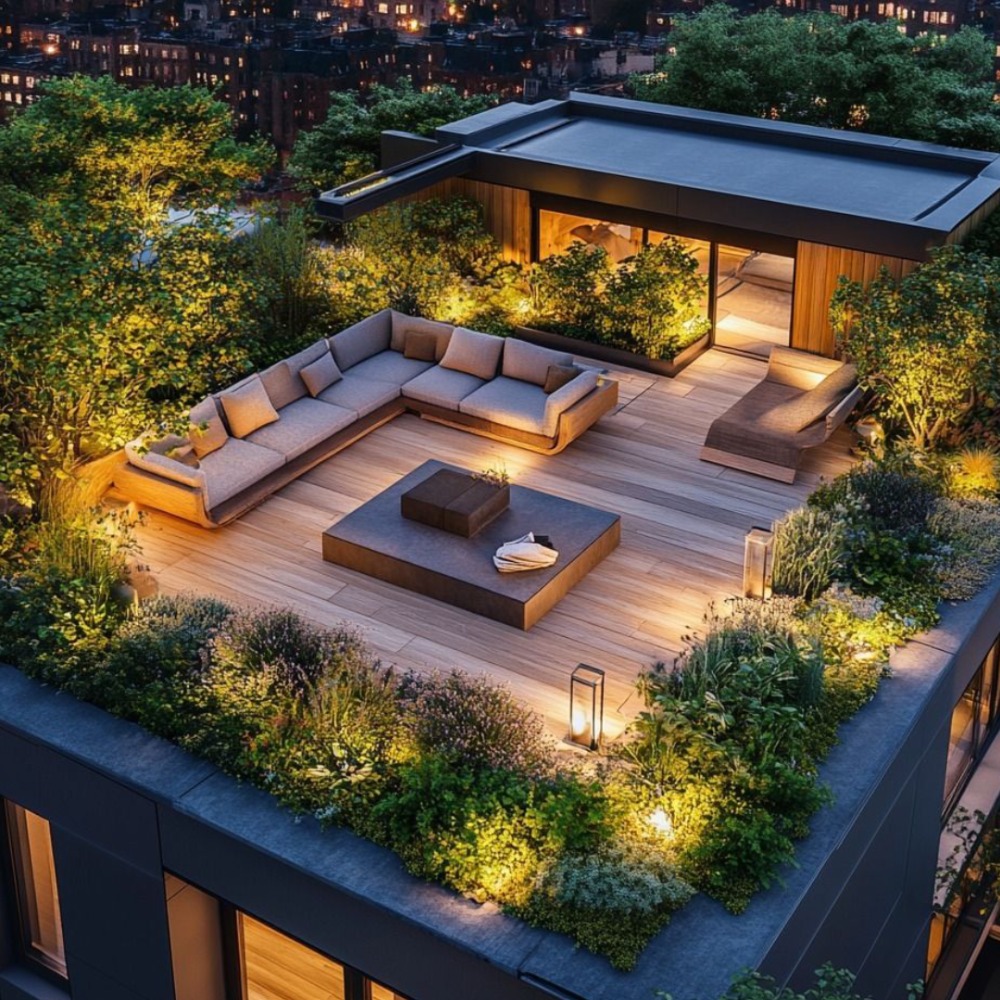 Rooftop Besar dengan Taman Sekeliling