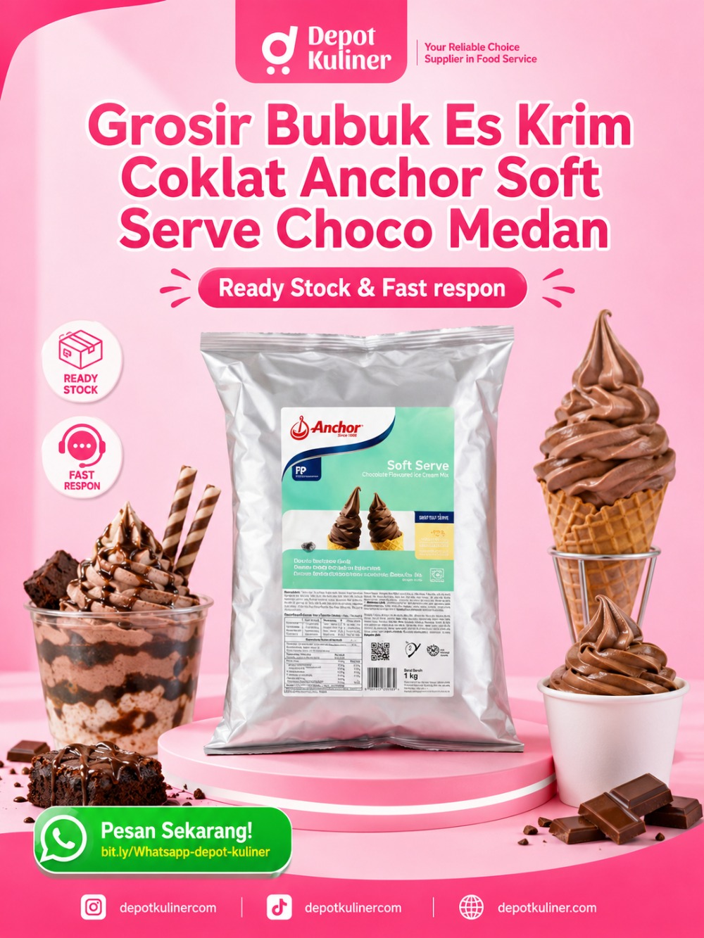 Grosir Bubuk Es Krim Coklat Anchor Soft Serve Choco Medan