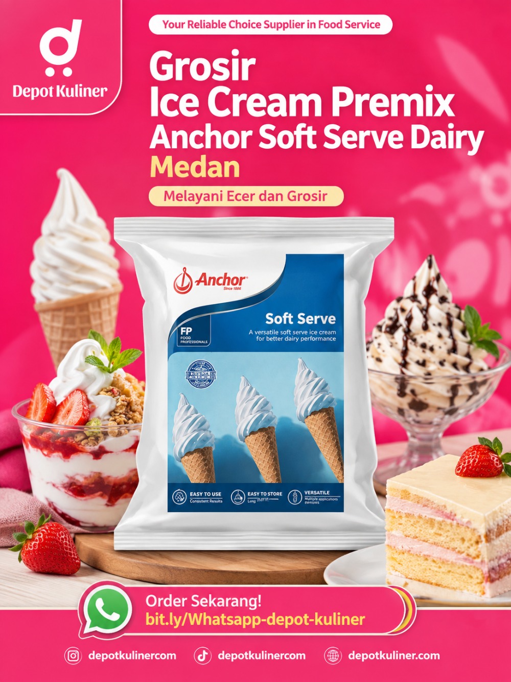 Grosir Ice Cream Premix Anchor Soft Serve Dairy Medan