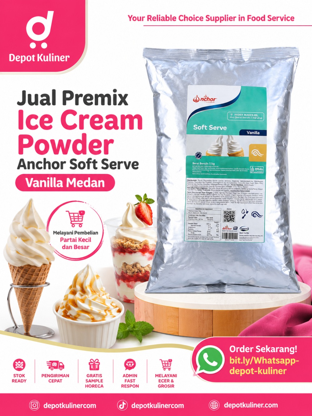 Jual Premix Ice Cream Powder Anchor Soft Serve Vanilla Medan