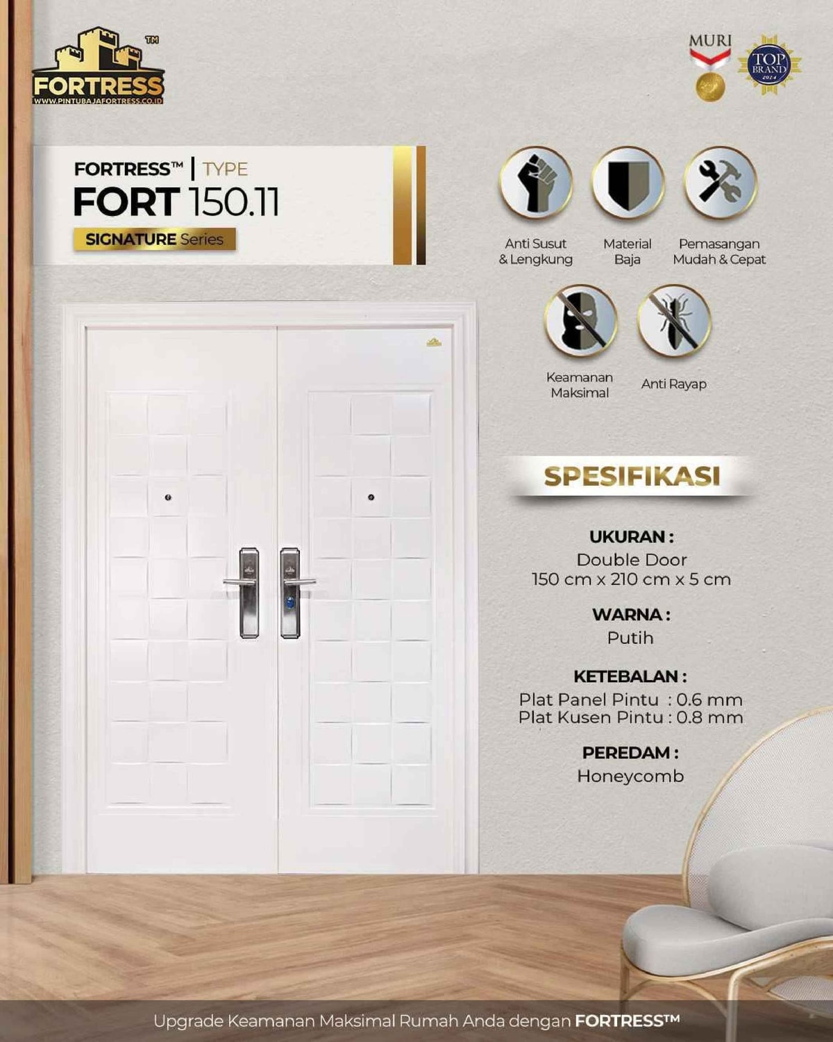 Pintu Putih Minimalis 2 Pintu Motif Kotak-kotak