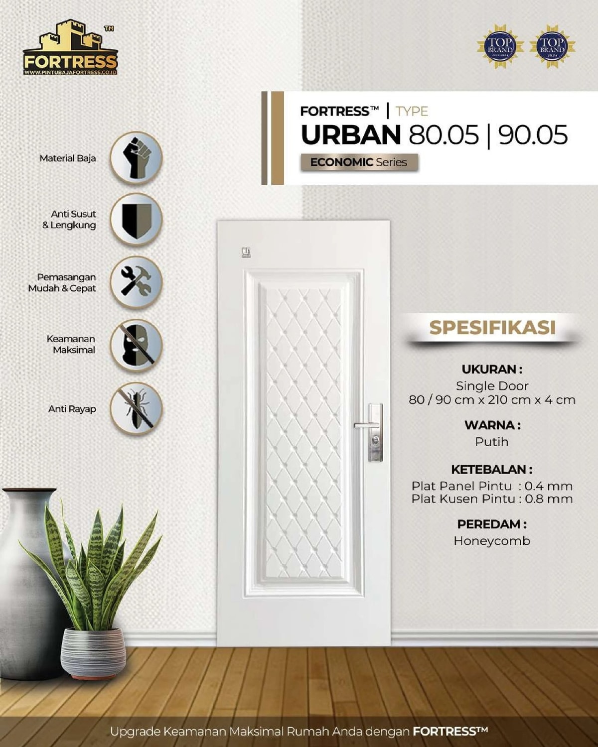 pintu baja fortress putih urban 80.05, 90.05