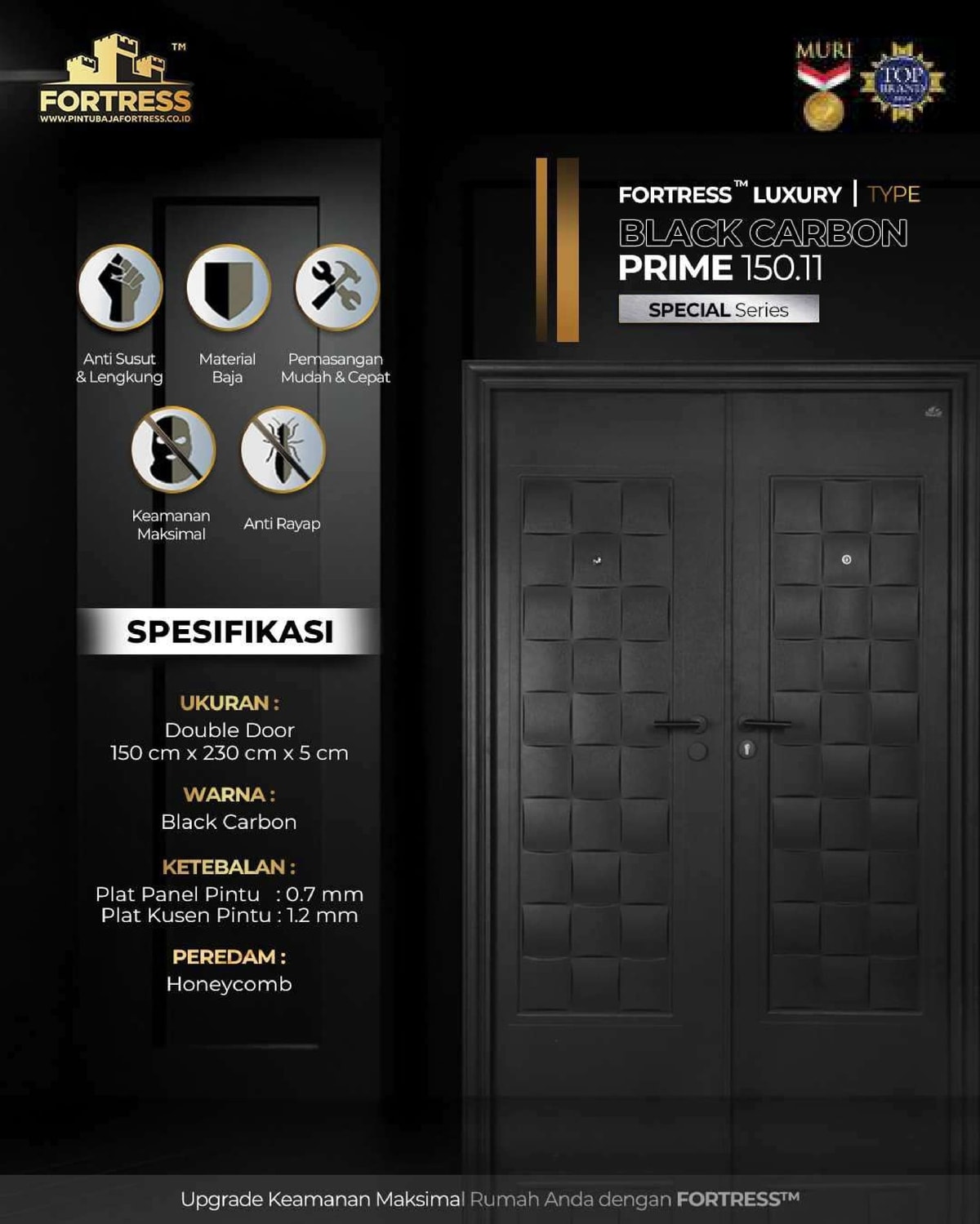 pintu baja fortress double door modern black carbon prime 150.11