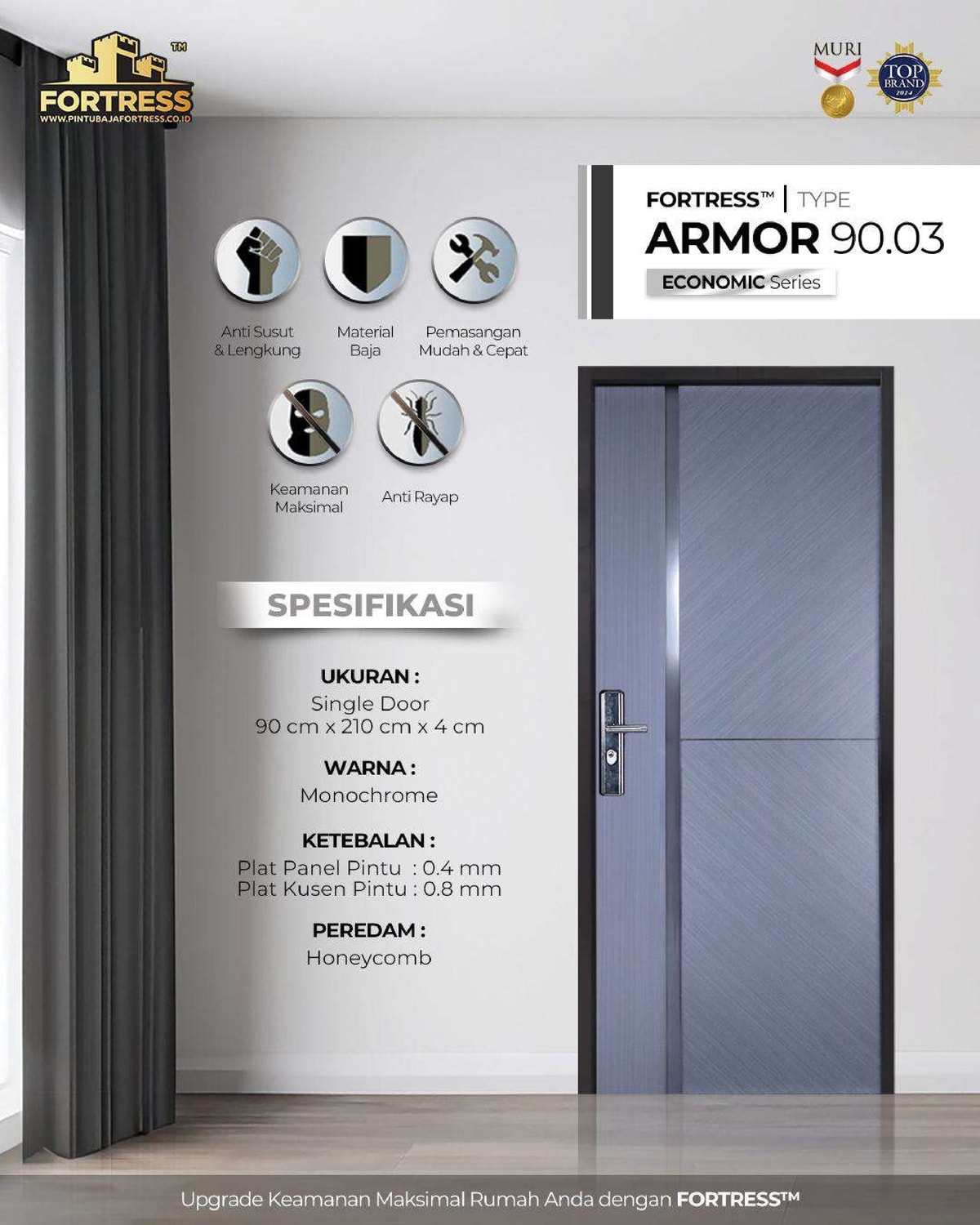 model pintu rumah ekonomis terbaru merk Fortress tipe armor 90.03