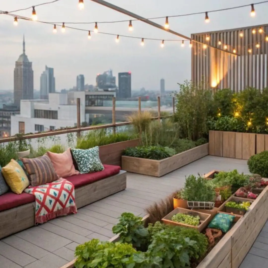 Rooftop dengan Tanaman-tanaman Kecil dan Atap Terbuka