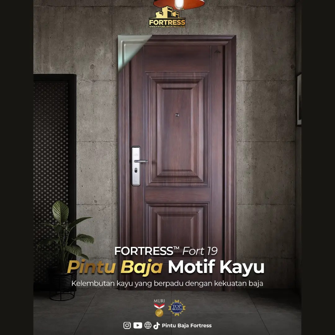 pintu baja fortress motif kayu jati