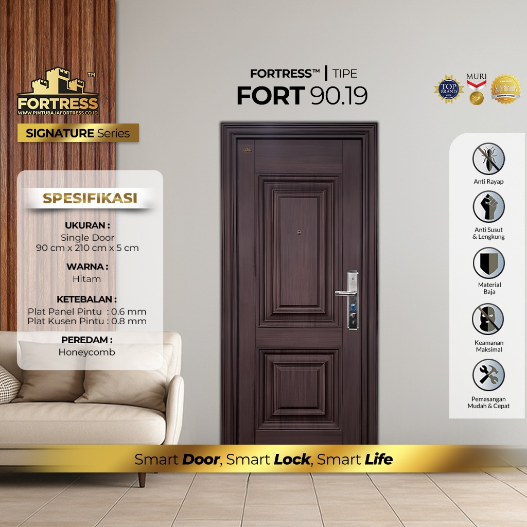 pintu baja fortress tipe fort 90.19 warna kayu hitam