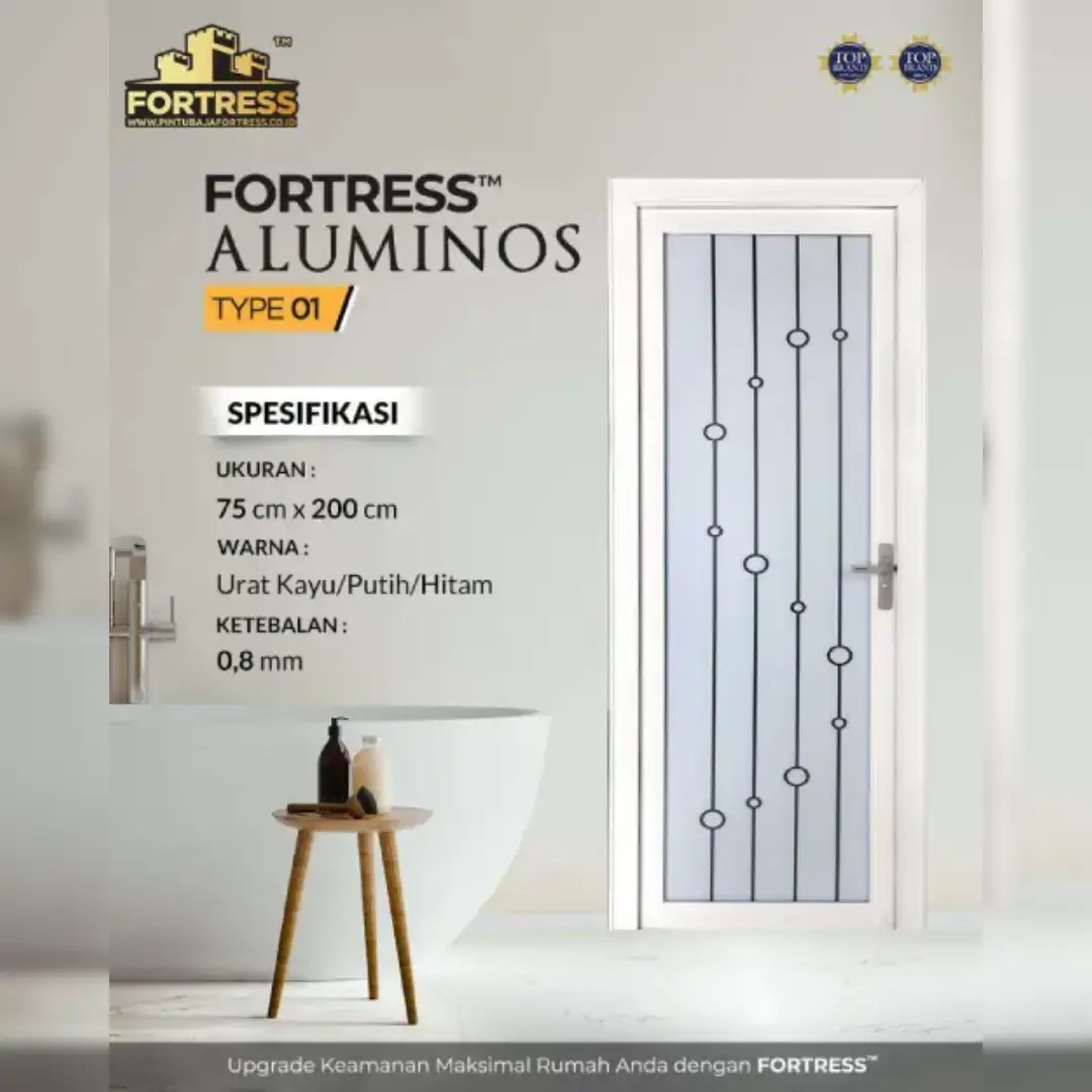 Pintu Frame Putih dengan Kaca Motif Garis Minimalis