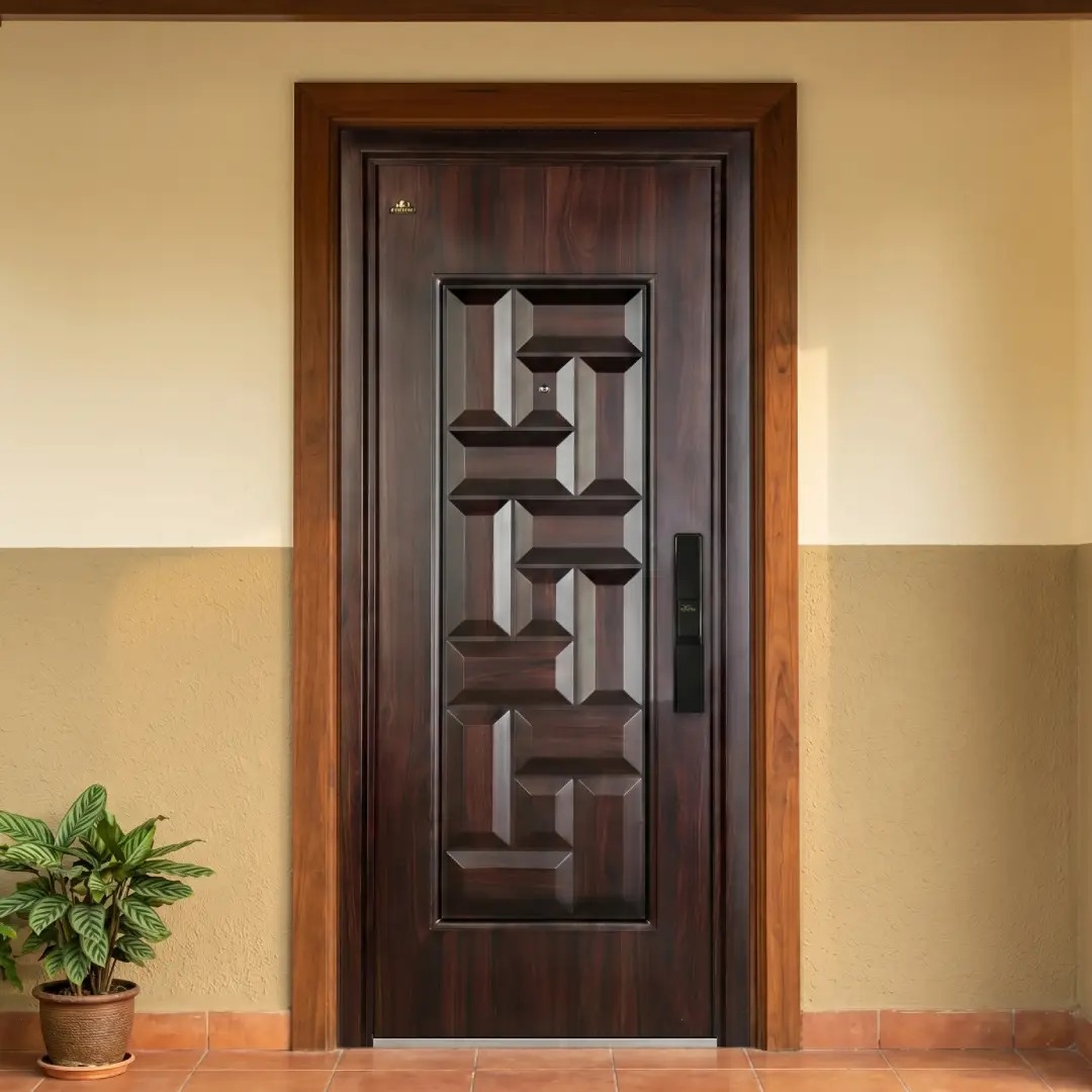 pintu baja fortress motif kayu gelap