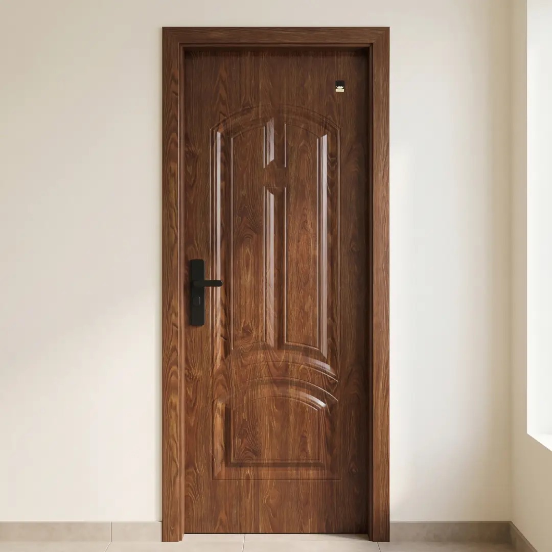 cat dinding warna cream ivory dengan pintu baja motif kayu merk fortress
