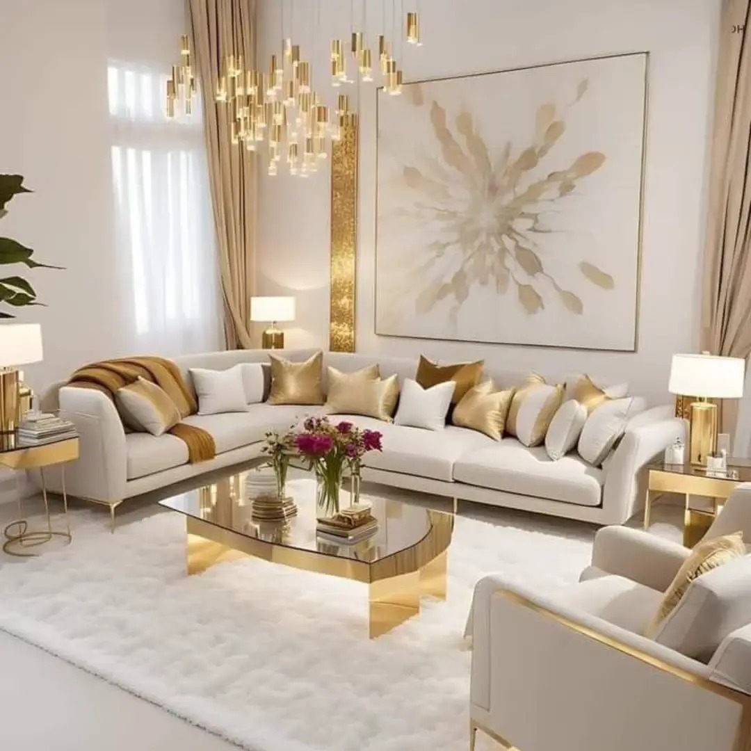 Ruang Keluarga Double Ceiling Cream Gold