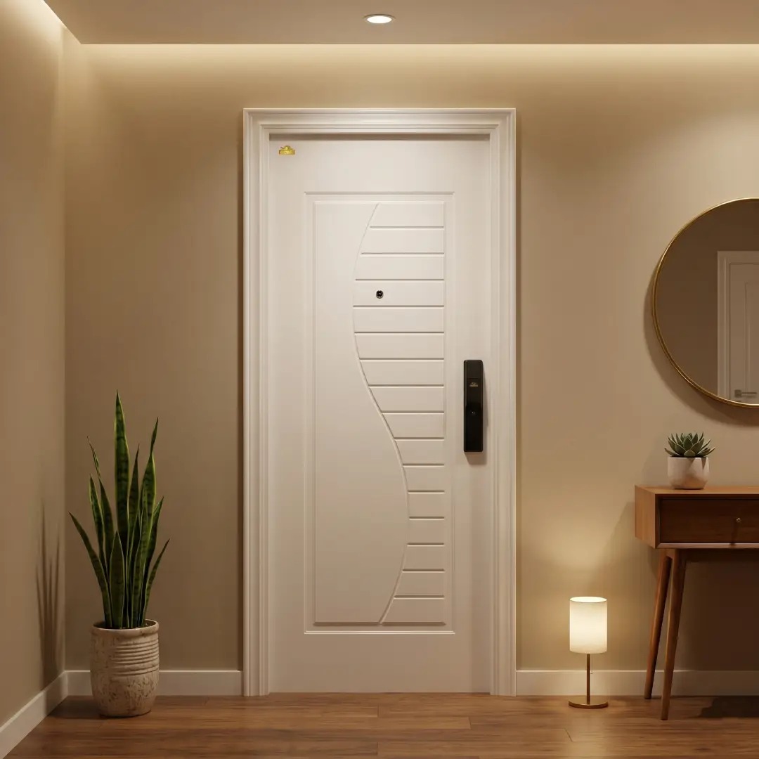 cat warna cream tua dengan pintu putih merk fortress