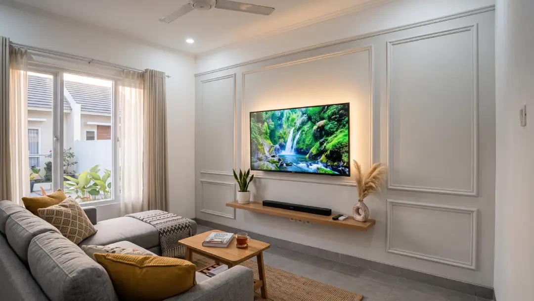 Keren! Ini Inspirasi Desain Wall Moulding Ruang TV Modern Minimalis