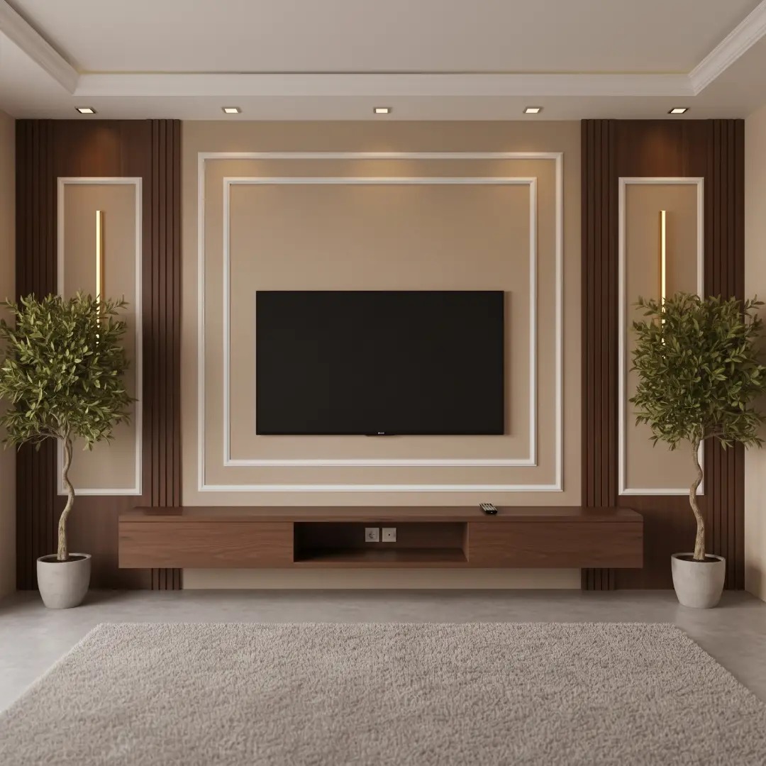 Wall Moulding Kotak Besar dengan Aksen Coklat di Kedua Sisi