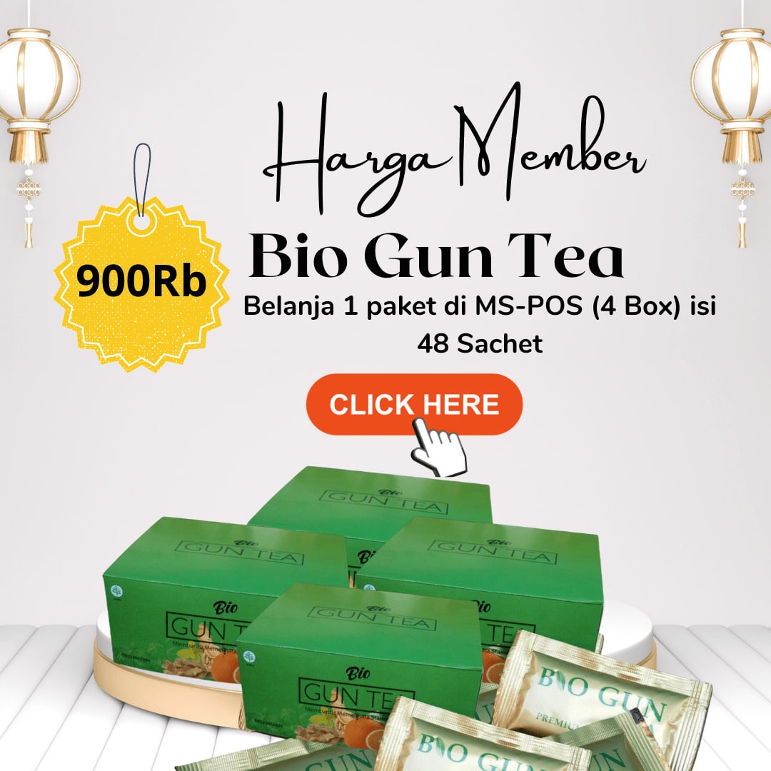 Khusus Member PT.BIBS Belanja Ulang Bio Gun Tea di MS POS (RO) Bayar Rp900.000 Mendapatkan 1 Paket Bio Gun Tea ( 4 Box ) 48 Sachet