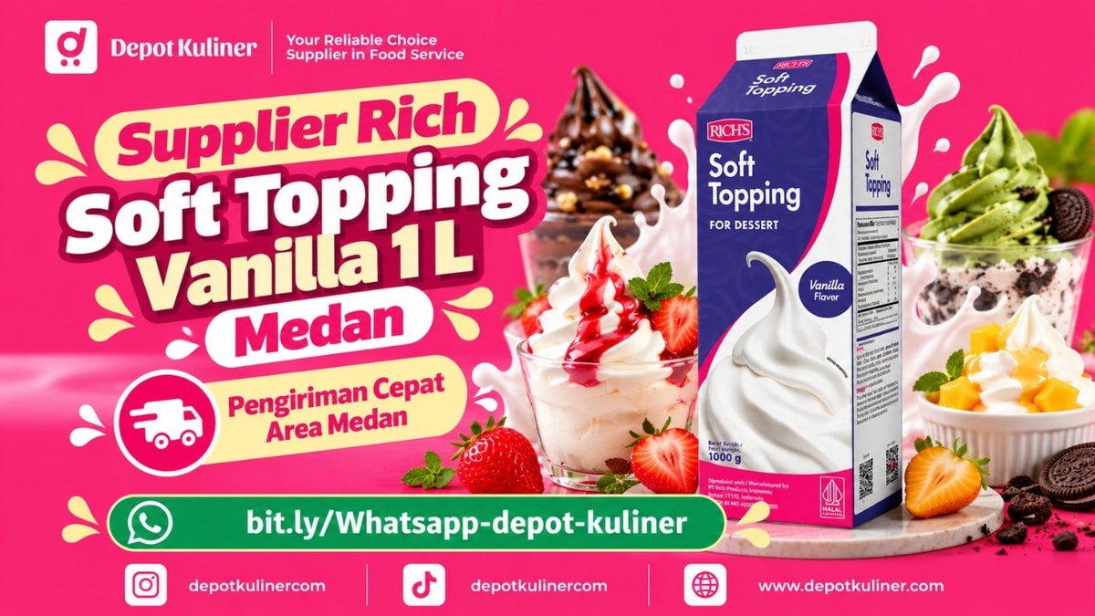 SIAP KIRIM HARI INI, WA: 0812-6524-4769, Supplier Rich Soft Topping Vanilla 1 L Medan