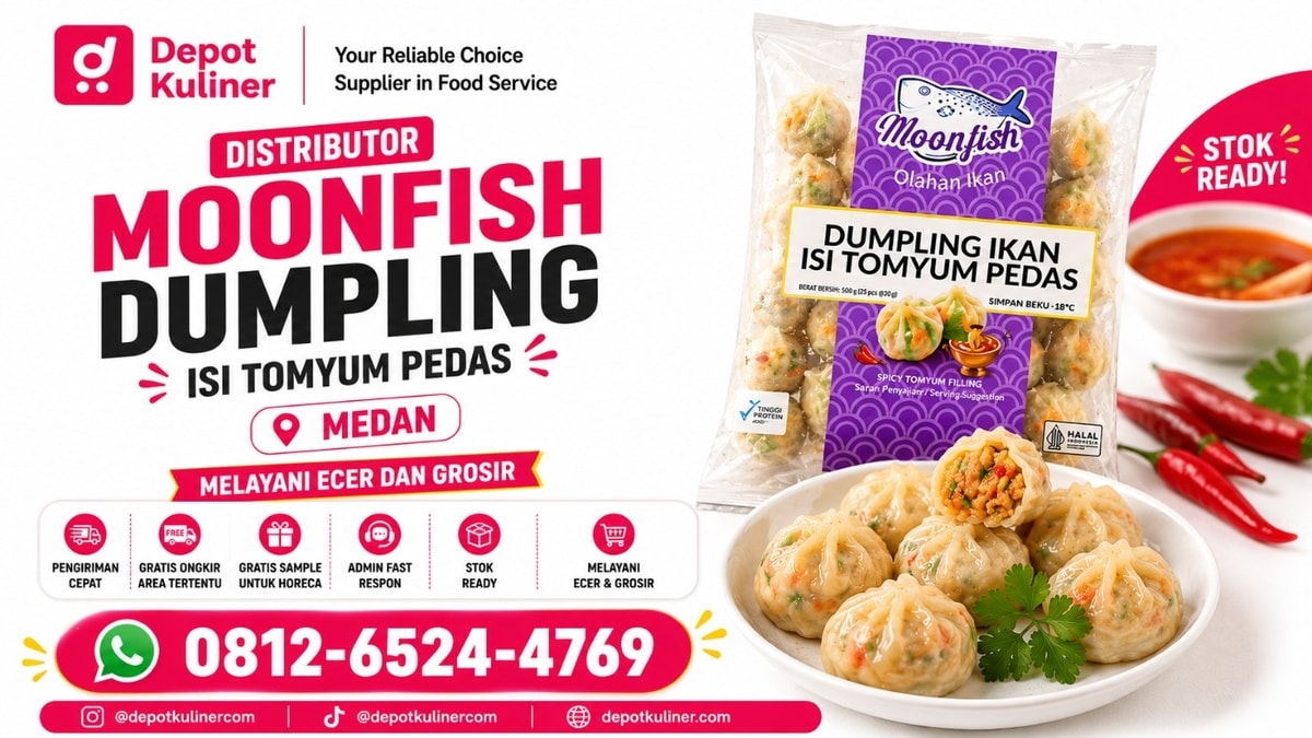 PENGIRIMAN CEPAT, WA: 0812-6524-4769, Distributor Moonfish Dumpling Isi Tomyum Pedas Medan