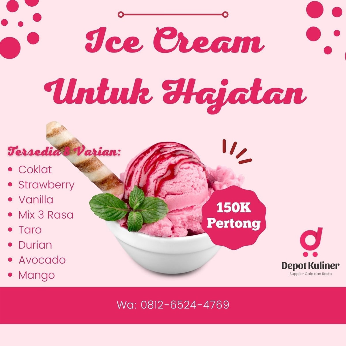 HARGA GROSIR, WA 0812-6524-4769, Pesan Es Krim Untuk Hajatan Medan Sumatera Utara