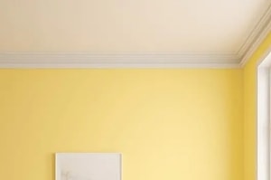 kombinasi warna cat plafon dan dinding kuning lemon dan putih