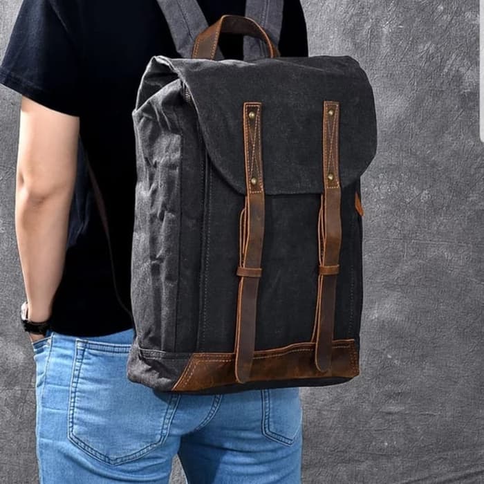  Tas  ransel pria ISHIYA KULIT ASLI WAX CANVAS WATER PROOF 