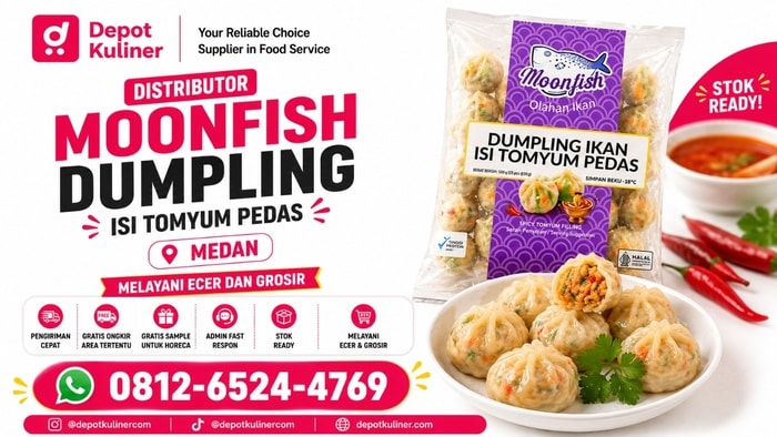 PENGIRIMAN CEPAT, WA: 0812-6524-4769, Distributor Moonfish Dumpling Isi Tomyum Pedas Medan
