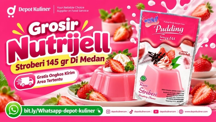 GRATIS ONGKIR AREA TERTENTU, WA: 0812-6524-4769, Grosir Nutrijell Stroberi 145 gr Di Medan