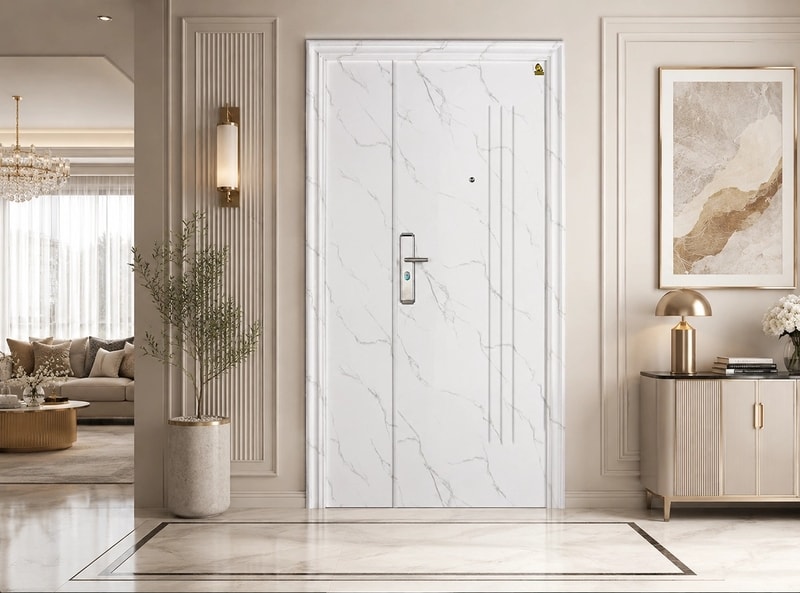 pintu fortress bahan baja signature series tipe marble 12 2 daun besar kecil putih
