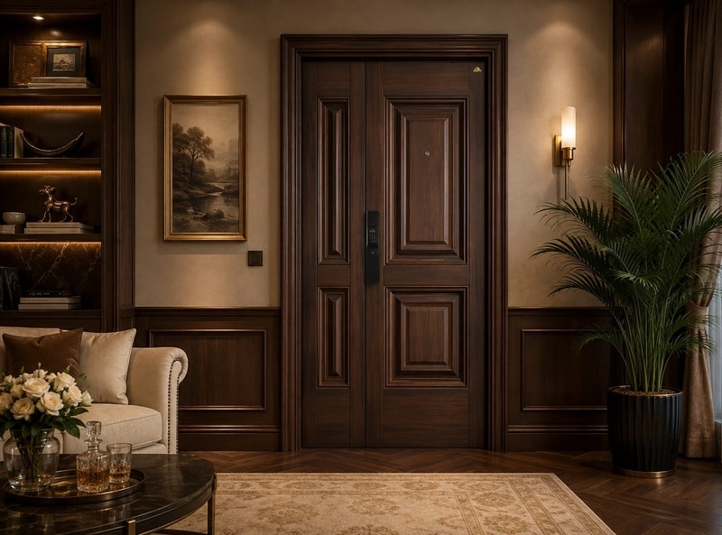 pintu fortress bahan baja signature series tipe fort 19 mom and son motif kayu